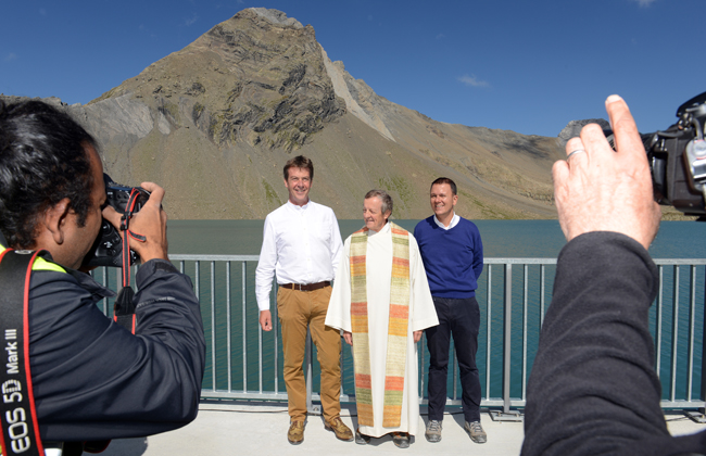 Axpo CEO Andew Walo, Minister Josef Kohler, Rolf Widmer, Chief Magistrate, Canton of Glarus