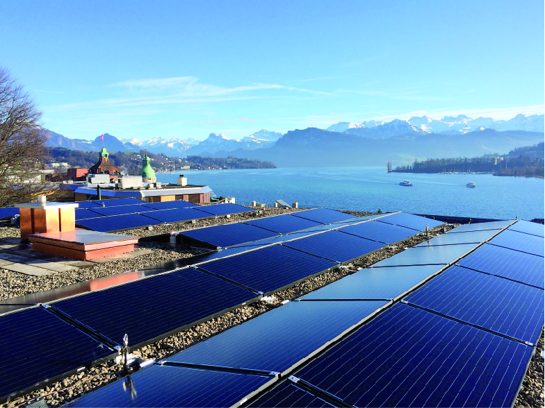 Flat roof system: Systems on flat roofs also belong to the mounted solar plant category. The plant is mounted onto the roof at the optimal angle for solar radiation.